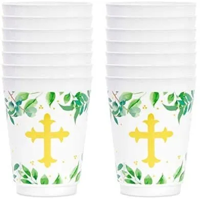 16 oz Plastic Religious Tumbler Cups, Baptism Party Supplies (16 Pack)