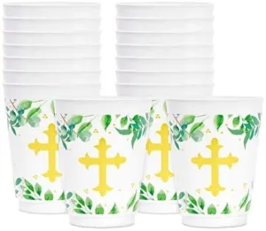 16 oz Plastic Religious Tumbler Cups, Baptism Party Supplies (16 Pack)