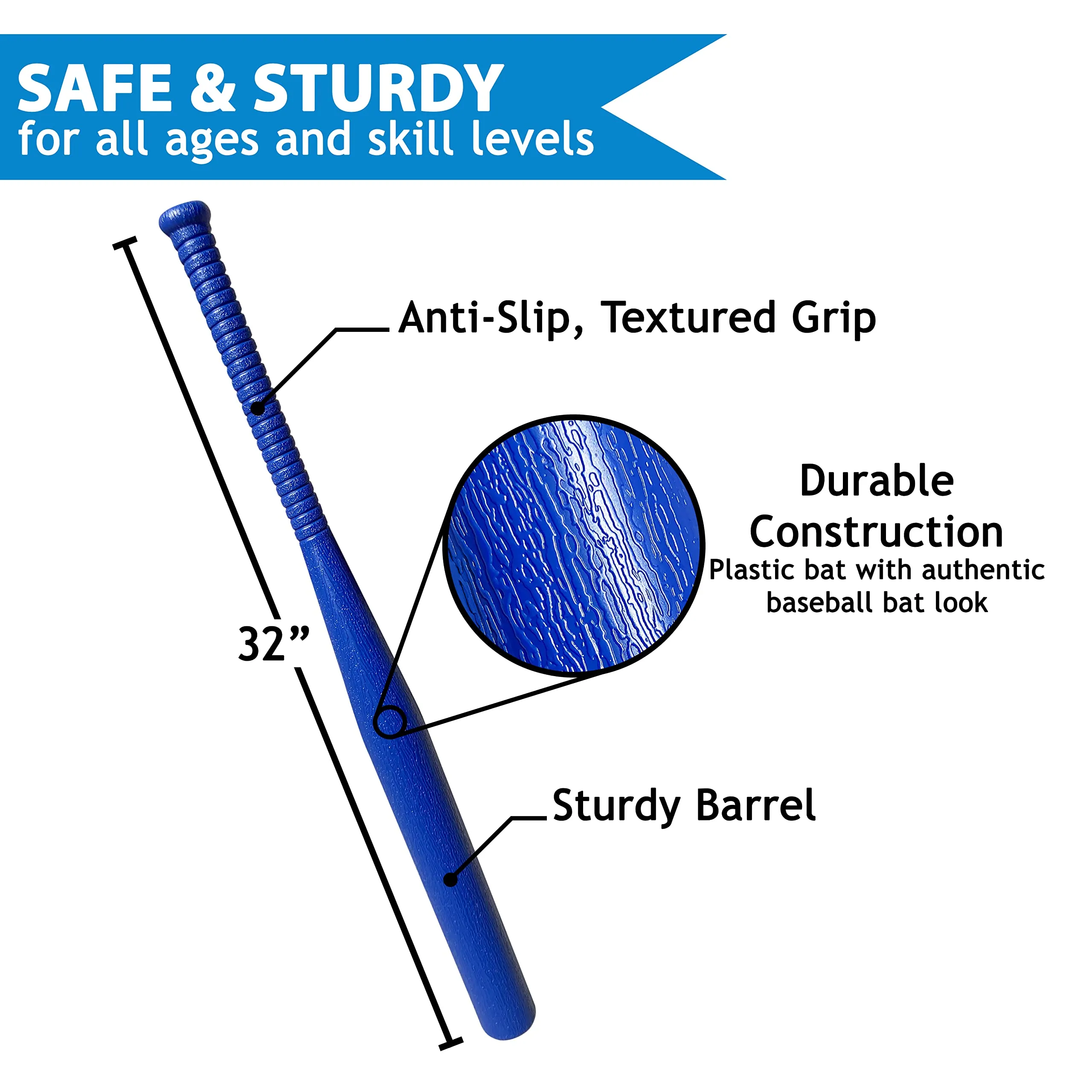 Backyard Plastic Baseball Set | (2) 32" Plastic Baseball Bats & (6) Plastic Baseballs | Great for Backyard Games & Parties