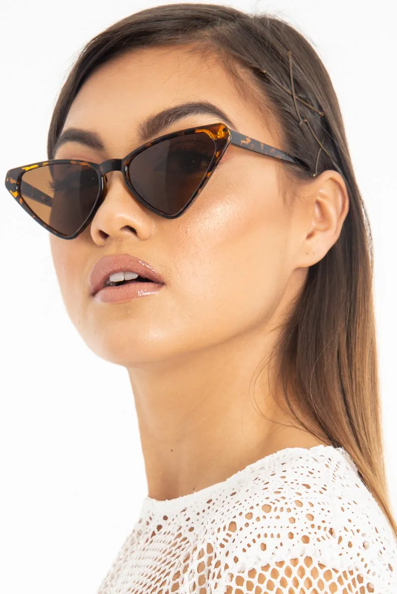 Brown Leopard Triangle Slim Cat Eye Sunglasses - Zeina