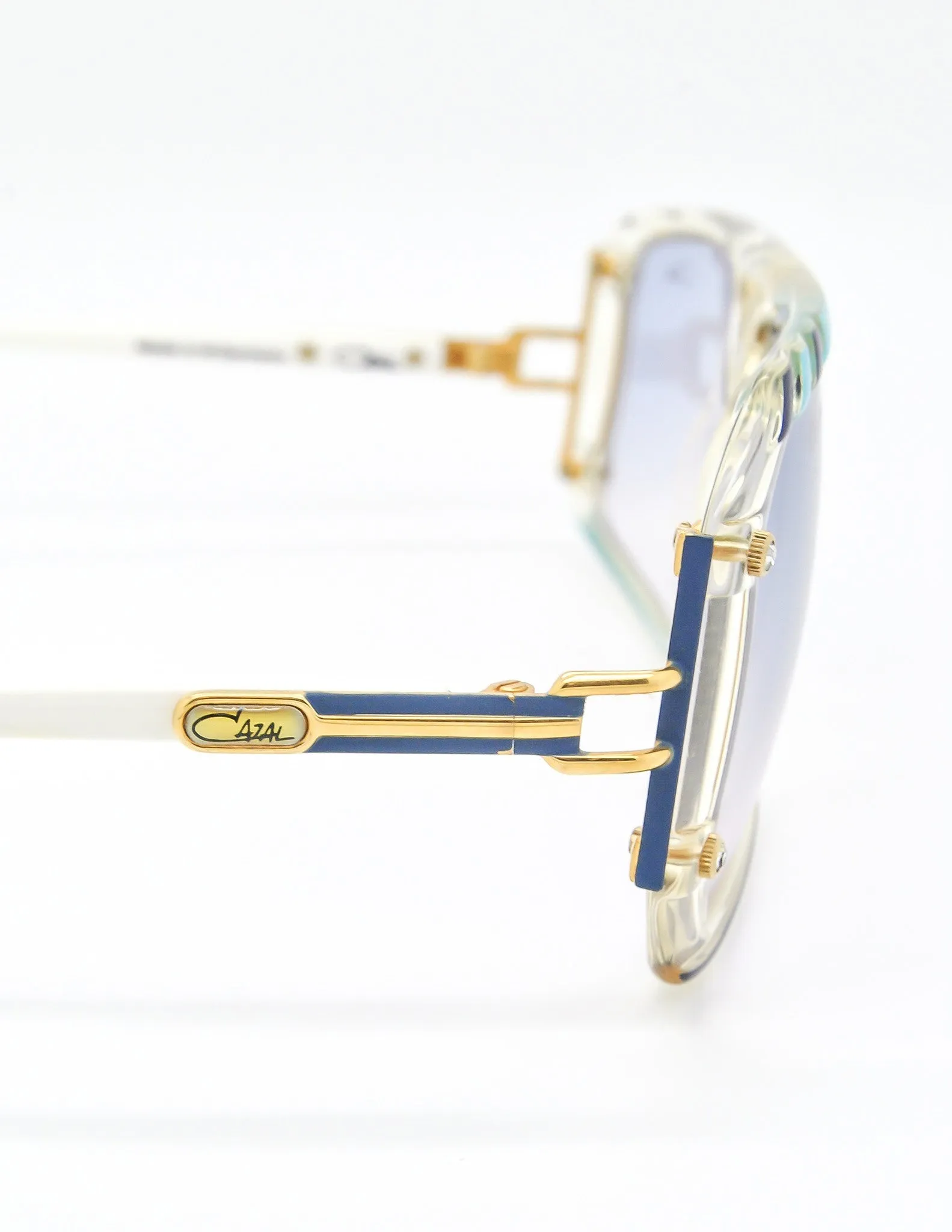 Cazal Vintage Asymmetrical Navy and Aqua Blue Sunglasses 867 649