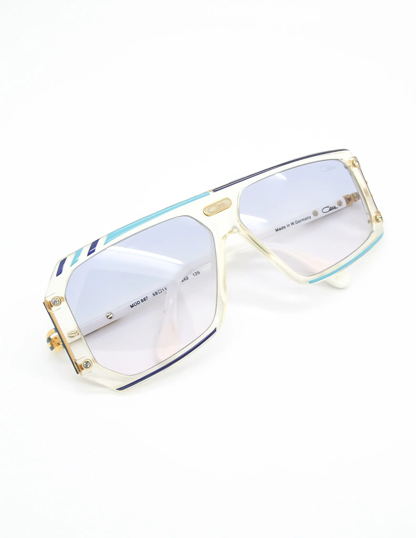 Cazal Vintage Asymmetrical Navy and Aqua Blue Sunglasses 867 649