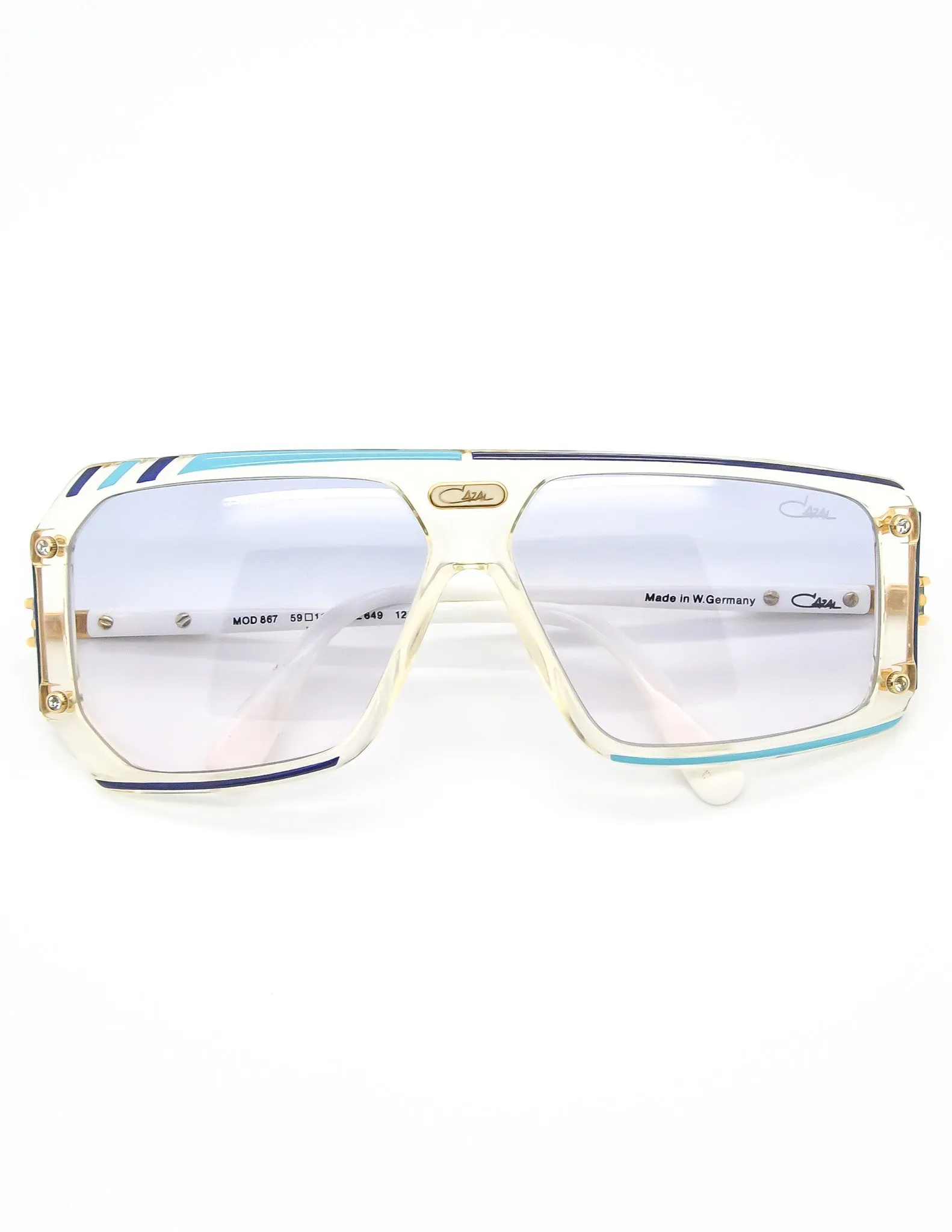 Cazal Vintage Asymmetrical Navy and Aqua Blue Sunglasses 867 649