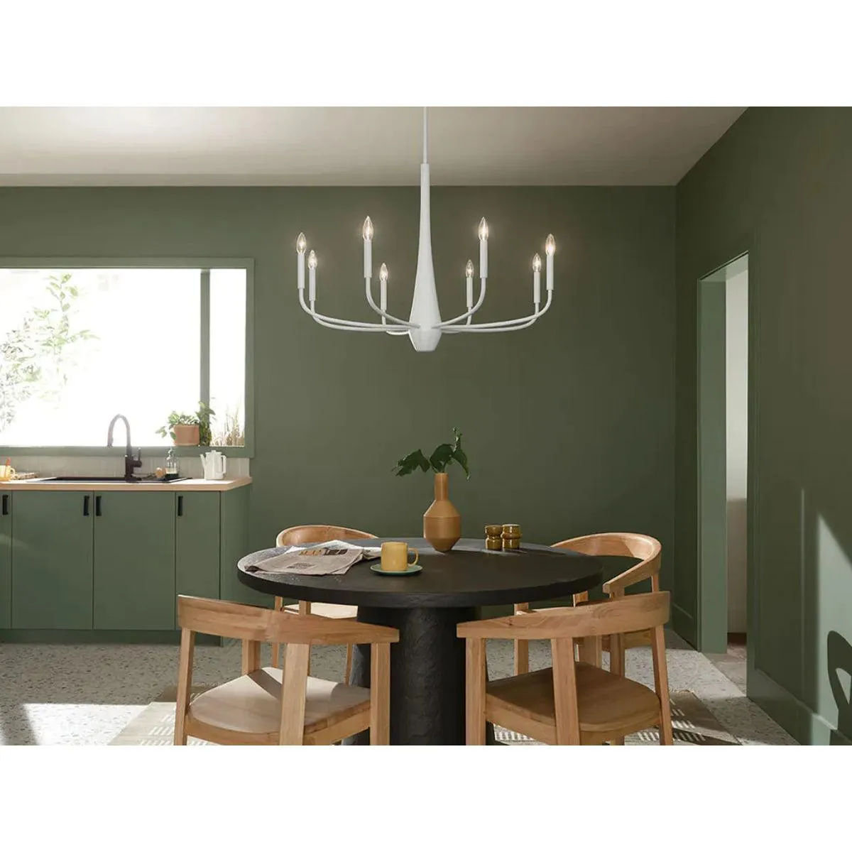 Deela 36" 8-Light Chandelier 1-Tier, White Finish