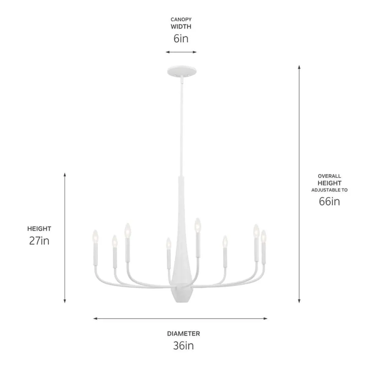 Deela 36" 8-Light Chandelier 1-Tier, White Finish