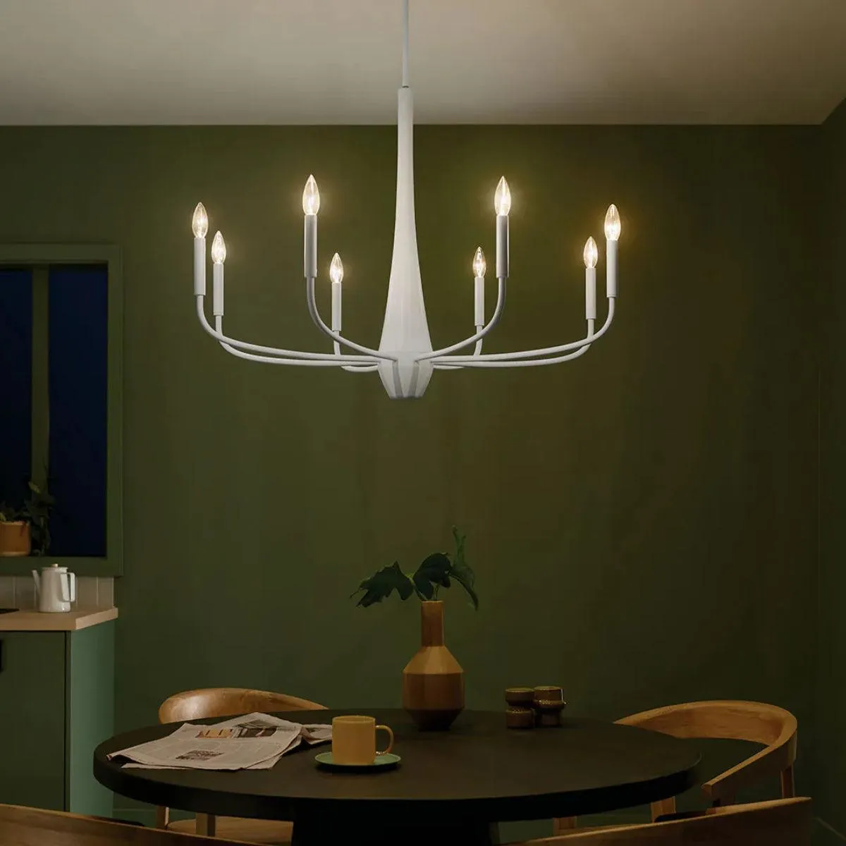 Deela 36" 8-Light Chandelier 1-Tier, White Finish