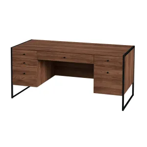 Drake 2 Drawer Iron and Wood Writing Desk in Medium Brown  5573421