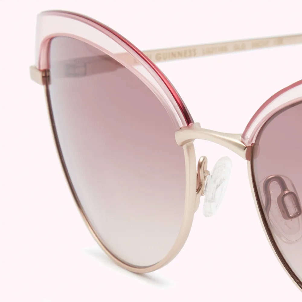 HONEYSUCKLE AND GOLD METAL CAT EYE SUNGLASSES