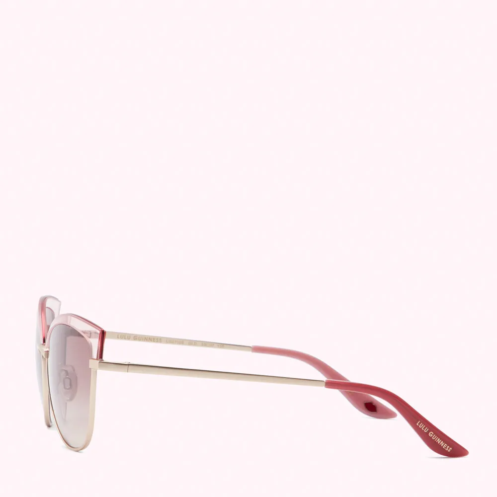 HONEYSUCKLE AND GOLD METAL CAT EYE SUNGLASSES