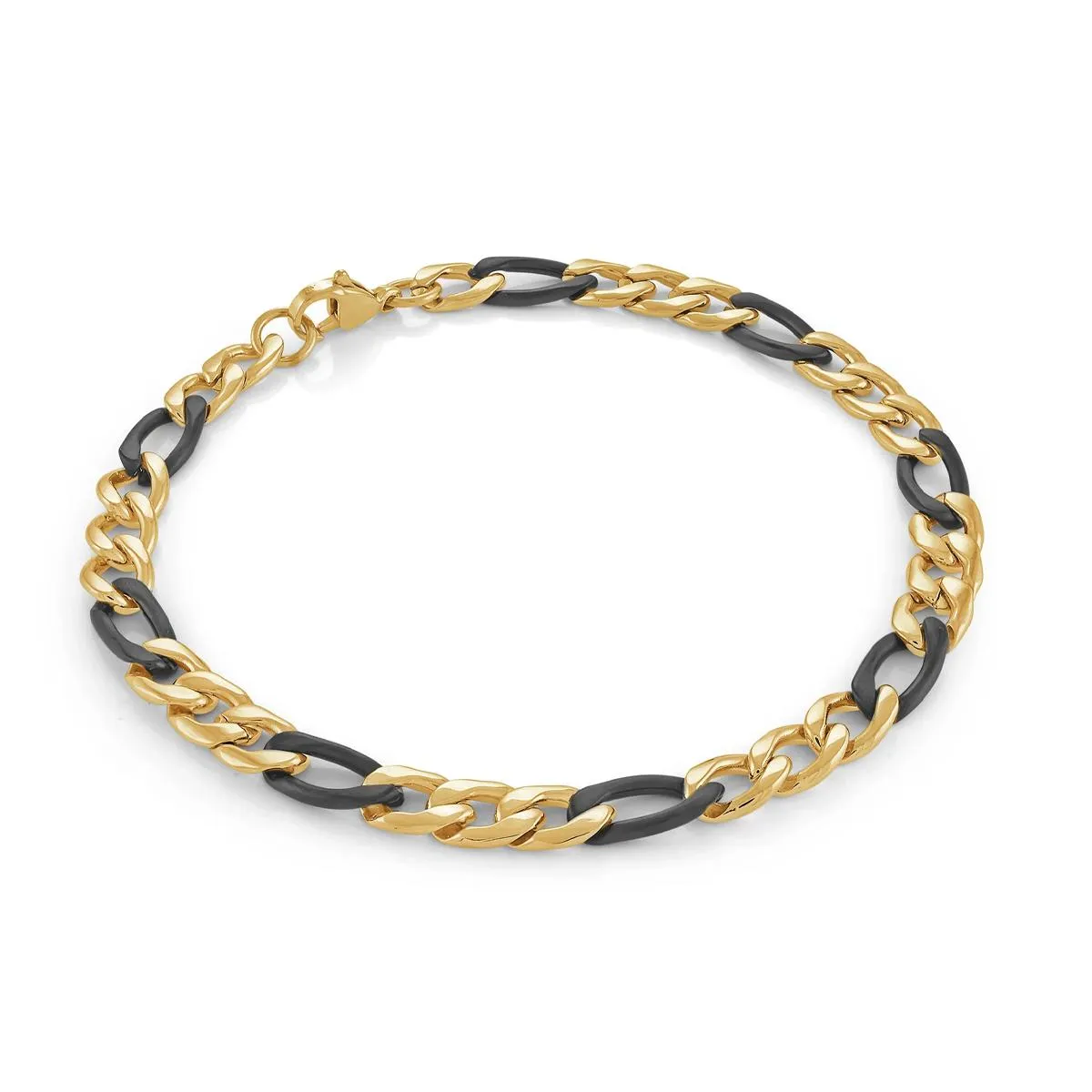 MEN'S GOLD AND BLACK PLATED STEEL FIGARO CHAIN BRACELET