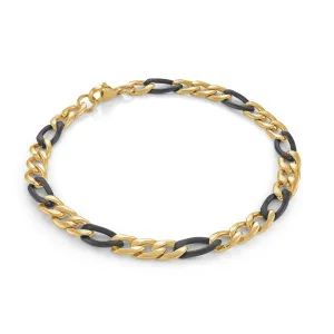 MEN'S GOLD AND BLACK PLATED STEEL FIGARO CHAIN BRACELET