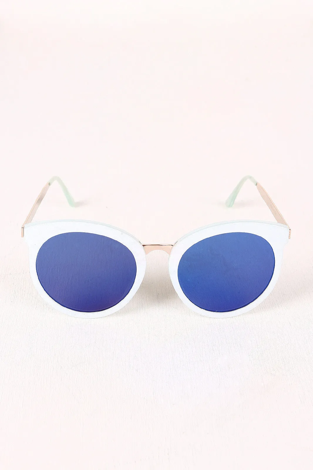 Oversized Metallic Accent Mirrored Sunglasses