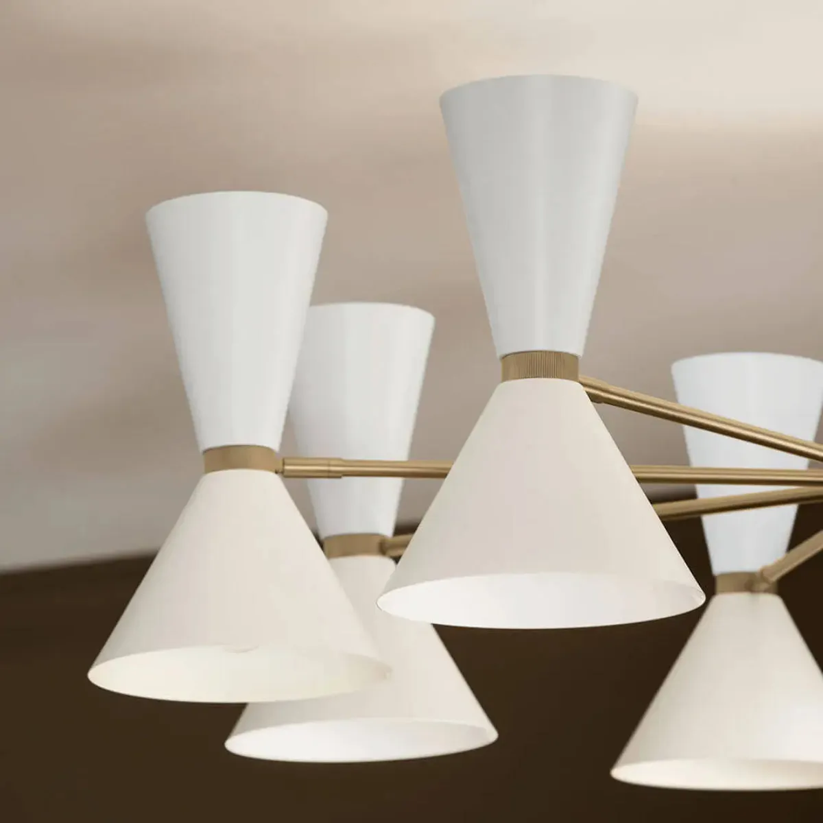 Phix 49" 16-Light Chandelier with Metal Cone Shade, Champagne Bronze and White Finish