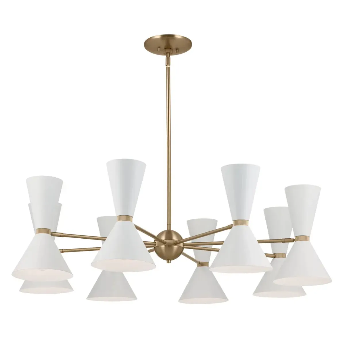 Phix 49" 16-Light Chandelier with Metal Cone Shade, Champagne Bronze and White Finish