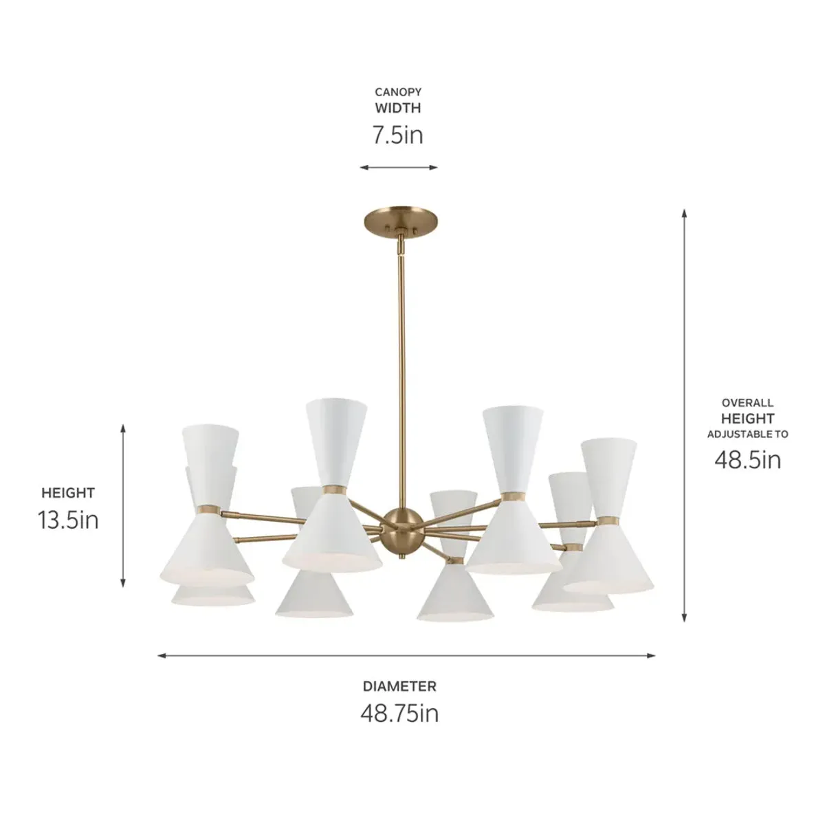 Phix 49" 16-Light Chandelier with Metal Cone Shade, Champagne Bronze and White Finish