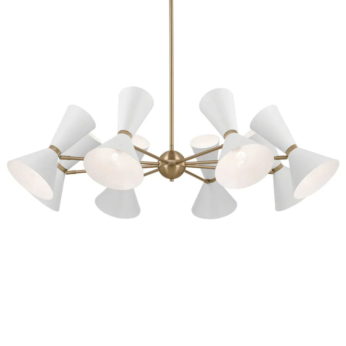 Phix 49" 16-Light Chandelier with Metal Cone Shade, Champagne Bronze and White Finish