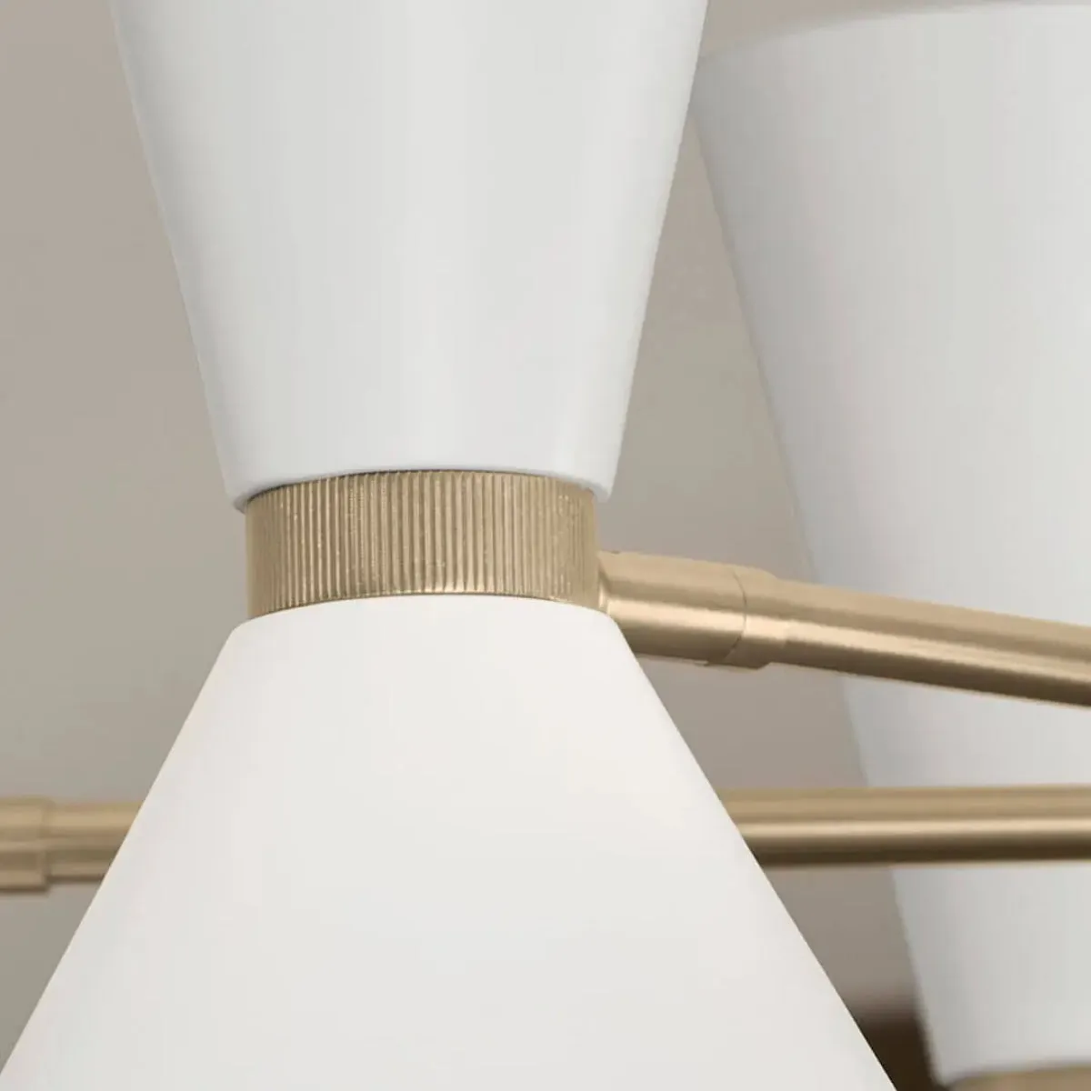Phix 49" 16-Light Chandelier with Metal Cone Shade, Champagne Bronze and White Finish