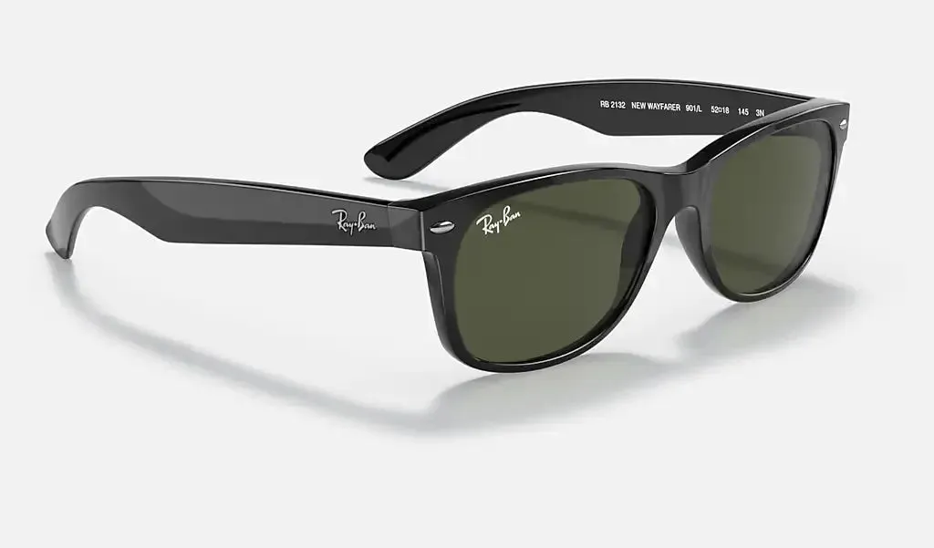 RAY-BAN New Wayfarer Classic Sunglasses - Matte Black - Crystal Green Lens