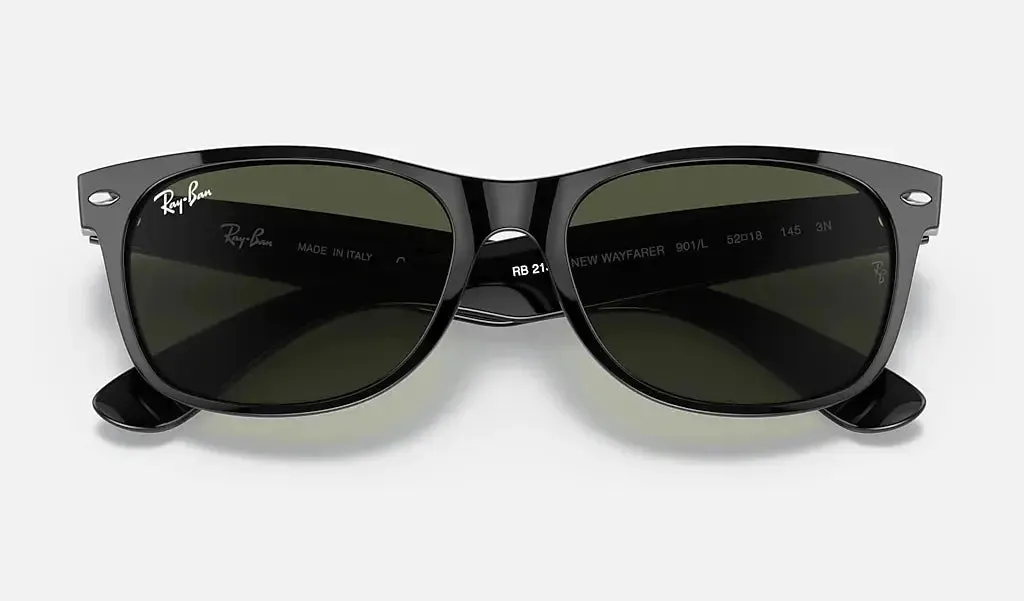 RAY-BAN New Wayfarer Classic Sunglasses - Matte Black - Crystal Green Lens