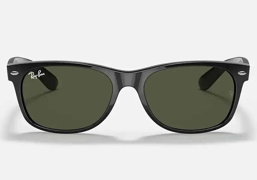 RAY-BAN New Wayfarer Classic Sunglasses - Matte Black - Crystal Green Lens