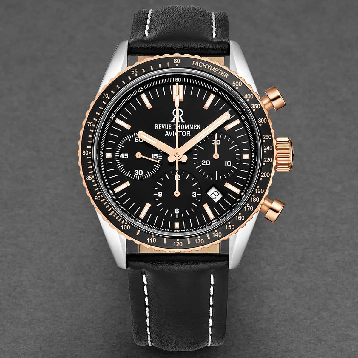 Revue Thommen Men's 17000.6557 'Aviator' Black Dial Two-Tone Chronograph Automatic Watch