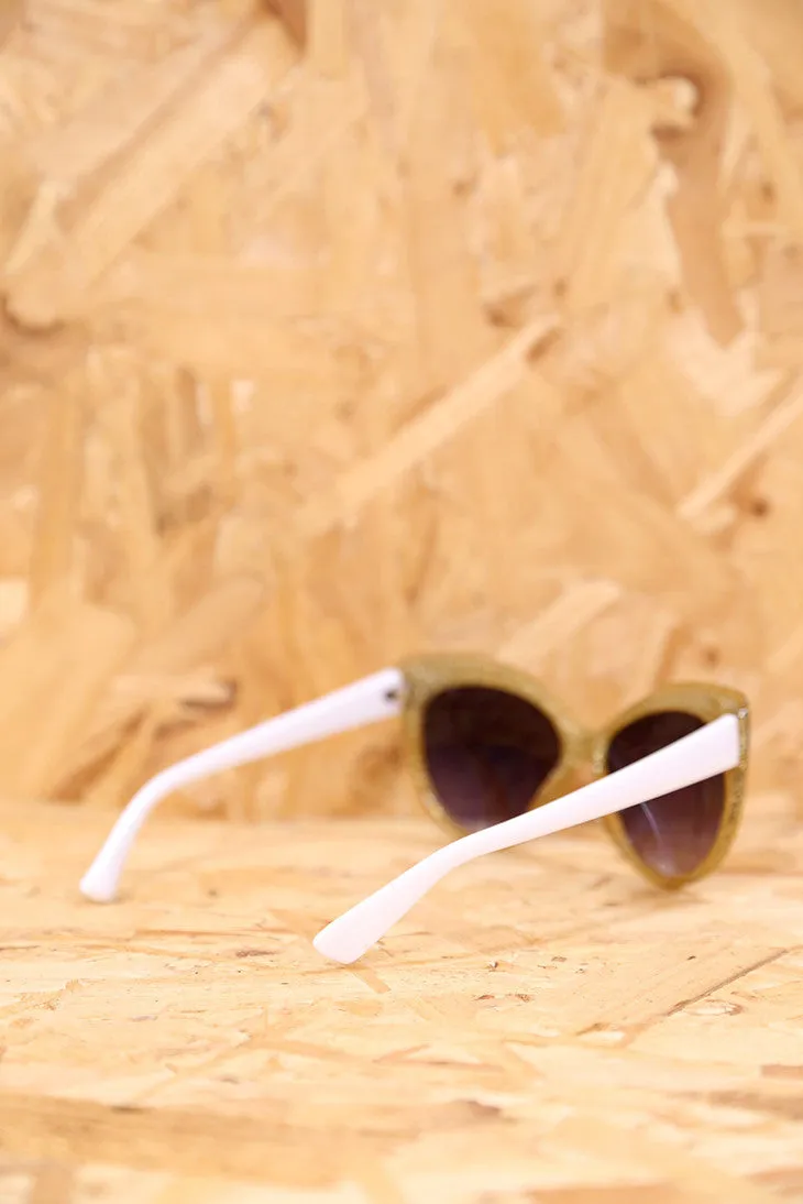White and Gold Glitter Feline Sunglasses